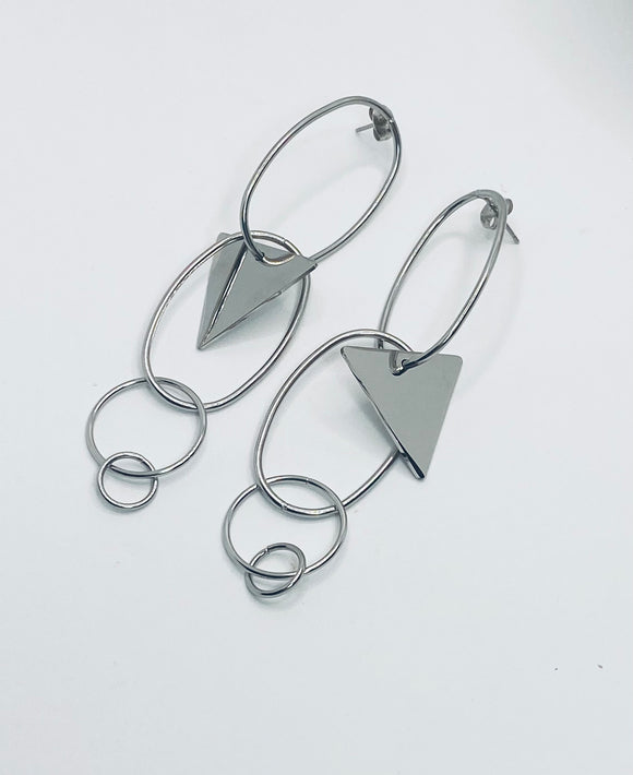 Multi Geometric Long Stainless Steel Earrings